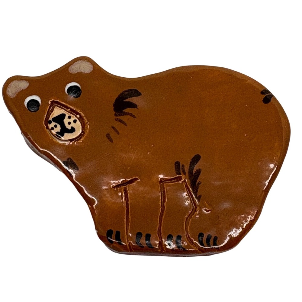 Handmade Bear Pin Brooch Figural Animal‎ Lover Gift Brown Ceramic 2013